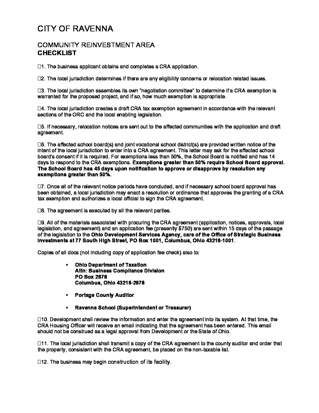 CRA CHECKLIST 2019 - City of Ravenna, Ohio